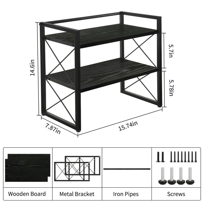 YINMIT Desktop Shelf Organizer, 2 Tier Office Shelves, Wood Desk Organizer Storage Rack and Freestanding Display Shelf for Office, Dormitory, Home(Black) - Image 3