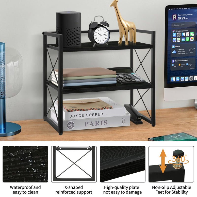 YINMIT Desktop Shelf Organizer, 2 Tier Office Shelves, Wood Desk Organizer Storage Rack and Freestanding Display Shelf for Office, Dormitory, Home(Black) - Image 4
