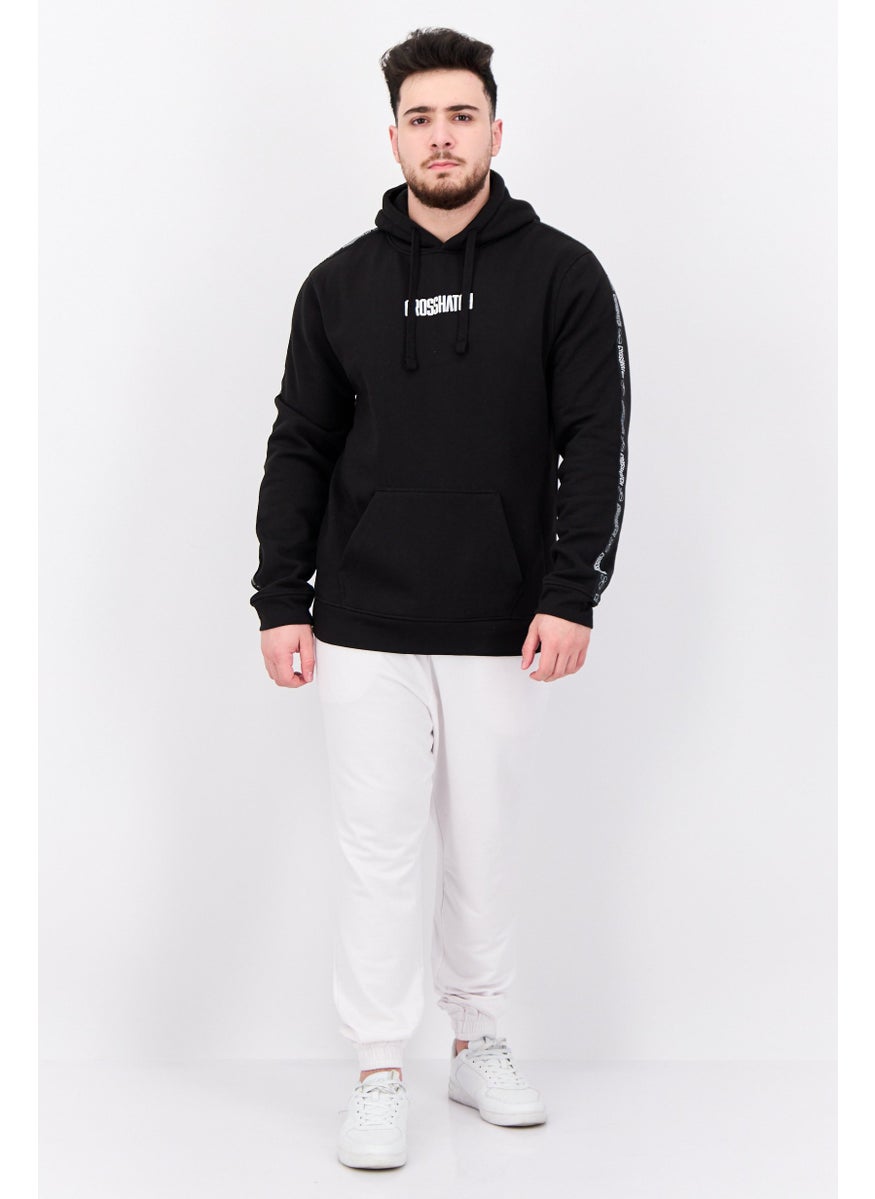 CROSSHATCH Men Hooded Brand Logo Long Sleeves Sweatshirt, Black  - Image 4