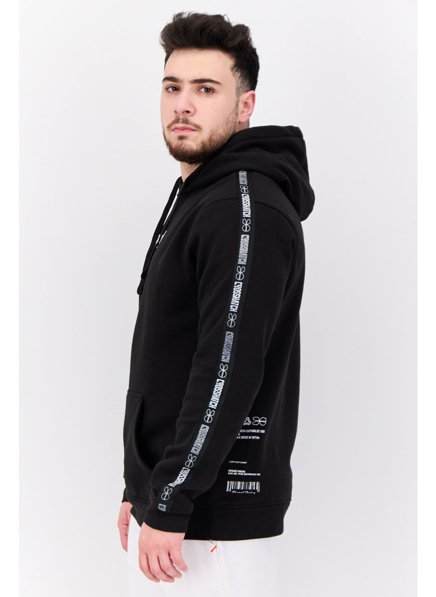 CROSSHATCH Men Hooded Brand Logo Long Sleeves Sweatshirt, Black  - Image 2