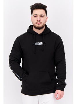 Men Hooded Brand Logo Long Sleeves Sweatshirt, Black