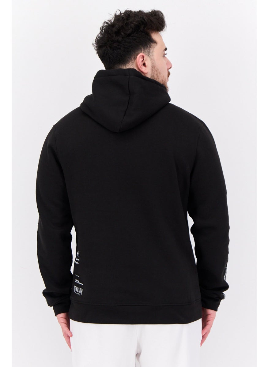 CROSSHATCH Men Hooded Brand Logo Long Sleeves Sweatshirt, Black  - Image 3