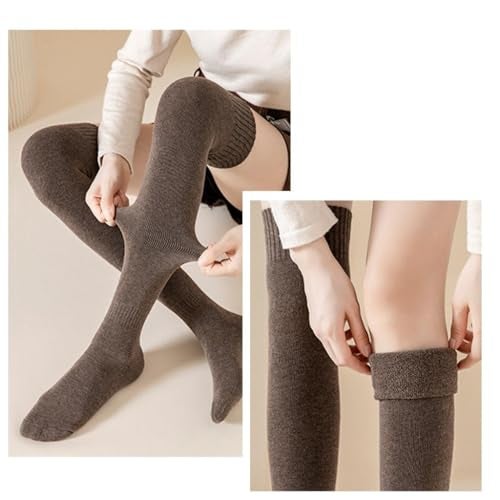 AVNISH Wool Warm Thigh High Socks Extra Long Cotton for Women, Boot Cuffs Knee Cap Stocking Soft Compression Leg Thermal Thick Woolen Sock, Winter Wear Fluffy Over Knee Fuzzy Warmer Socks (Dark Brown) - Image 3
