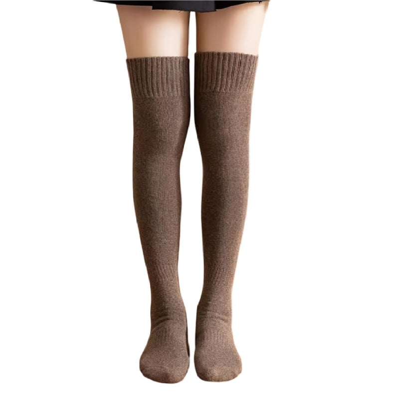 AVNISH Wool Warm Thigh High Socks Extra Long Cotton for Women, Boot Cuffs Knee Cap Stocking Soft Compression Leg Thermal Thick Woolen Sock, Winter Wear Fluffy Over Knee Fuzzy Warmer Socks (Dark Brown) - Image 1