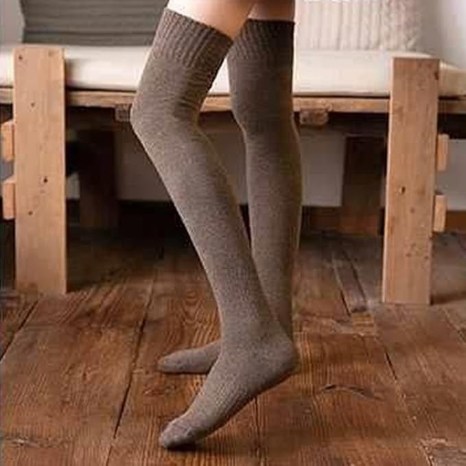 AVNISH Wool Warm Thigh High Socks Extra Long Cotton for Women, Boot Cuffs Knee Cap Stocking Soft Compression Leg Thermal Thick Woolen Sock, Winter Wear Fluffy Over Knee Fuzzy Warmer Socks (Dark Brown) - Image 5