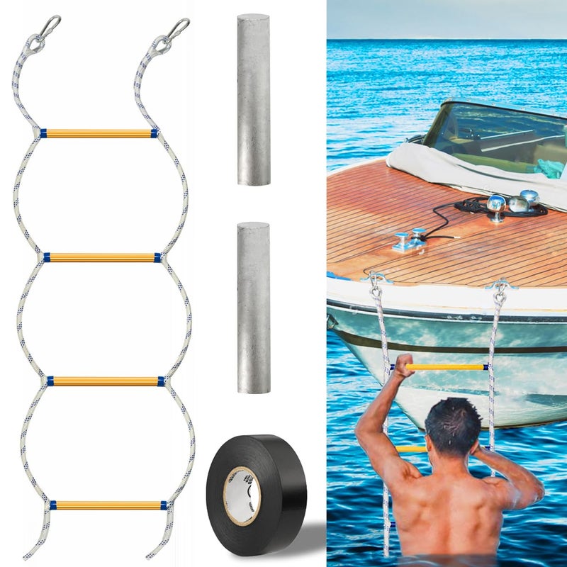 Boat Ladder for Inflatable Boat Kayak Motorboat Boat Rope Ladder  Load Capacity 400 lbs  4 Step