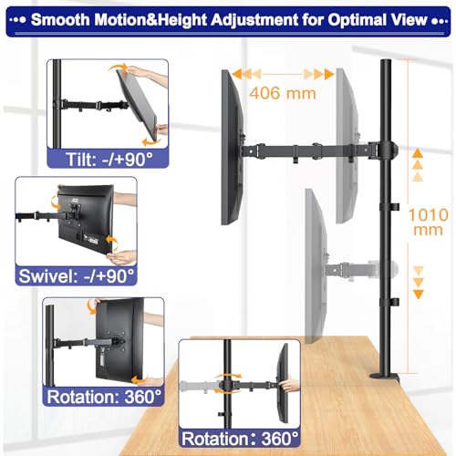 HUANUO Monitor Arm Desk Mount, Fully Adjustable Stand Computer Mount for 13-32 In Screen, Ultra Wide Screen to 38In, Single Extra Tall 39 Inch Monitor Stand Holds up to 22lbs with C Clamp/Grommet Base - Image 3