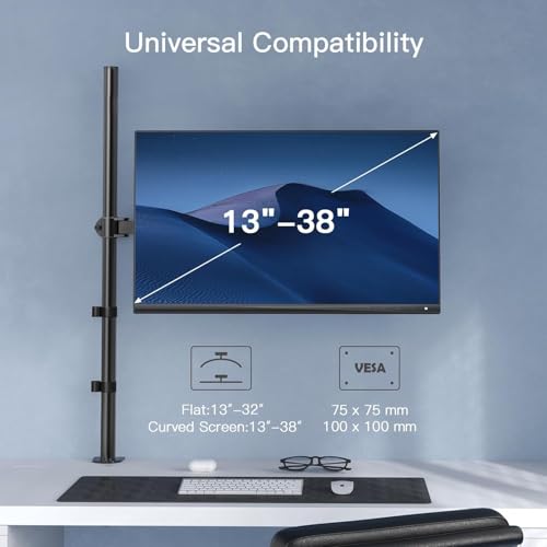 HUANUO Monitor Arm Desk Mount, Fully Adjustable Stand Computer Mount for 13-32 In Screen, Ultra Wide Screen to 38In, Single Extra Tall 39 Inch Monitor Stand Holds up to 22lbs with C Clamp/Grommet Base - Image 4