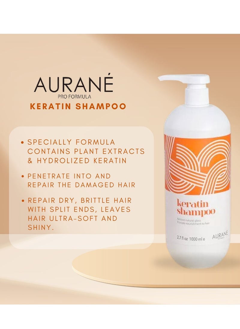 AURANE Keratin Shampoo 1000ml - Professional Hair Care for Dry, Damaged, Frizzy Hair - Sulfate-Free, Moisturizing Formula with Argan Oil - Salon Quality Results - Suitable for All Hair Types  - Image 2