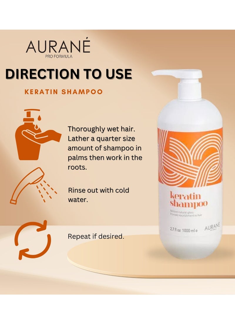 AURANE Keratin Shampoo 1000ml - Professional Hair Care for Dry, Damaged, Frizzy Hair - Sulfate-Free, Moisturizing Formula with Argan Oil - Salon Quality Results - Suitable for All Hair Types  - Image 4