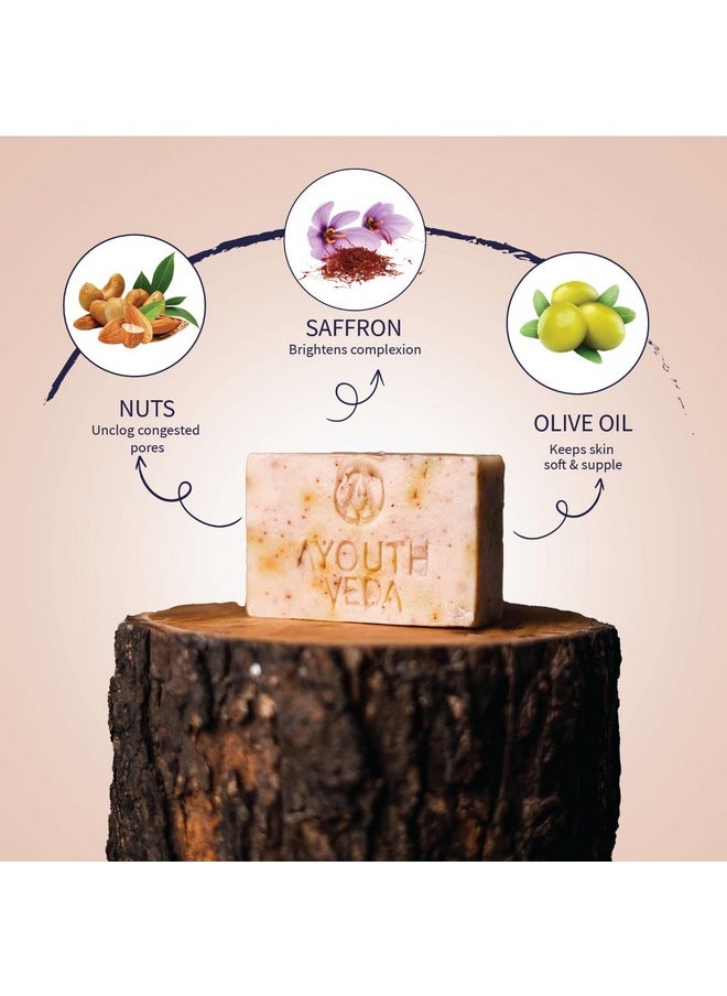 AYOUTHVEDA - Nuts & Saffron Luxury Castile Soap | Cleansetones & Rejuvenates Skin | Natural & Herbal Soap With Goodness Of Saffronalmond & Olive Oil | Without Harmful Chemicals (Pack Of 1-110G) - Image 1