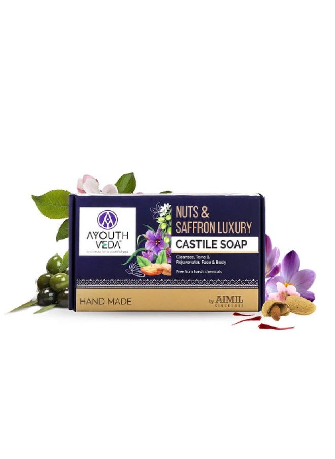 AYOUTHVEDA - Nuts & Saffron Luxury Castile Soap | Cleansetones & Rejuvenates Skin | Natural & Herbal Soap With Goodness Of Saffronalmond & Olive Oil | Without Harmful Chemicals (Pack Of 1-110G) - Image 1