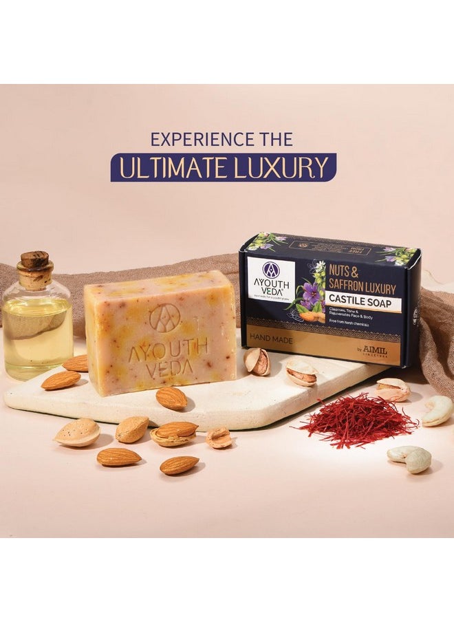 AYOUTHVEDA - Nuts & Saffron Luxury Castile Soap | Cleansetones & Rejuvenates Skin | Natural & Herbal Soap With Goodness Of Saffronalmond & Olive Oil | Without Harmful Chemicals (Pack Of 1-110G) - Image 1