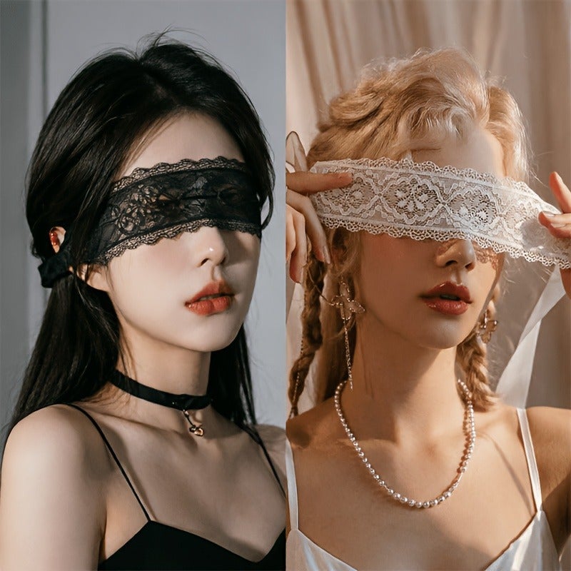 Double Pack Lace Eye Mask with Long Satin Ribbon - Masquerade Eye Mask, Perfect Gift or Party Prop (Black + White) - Image 2