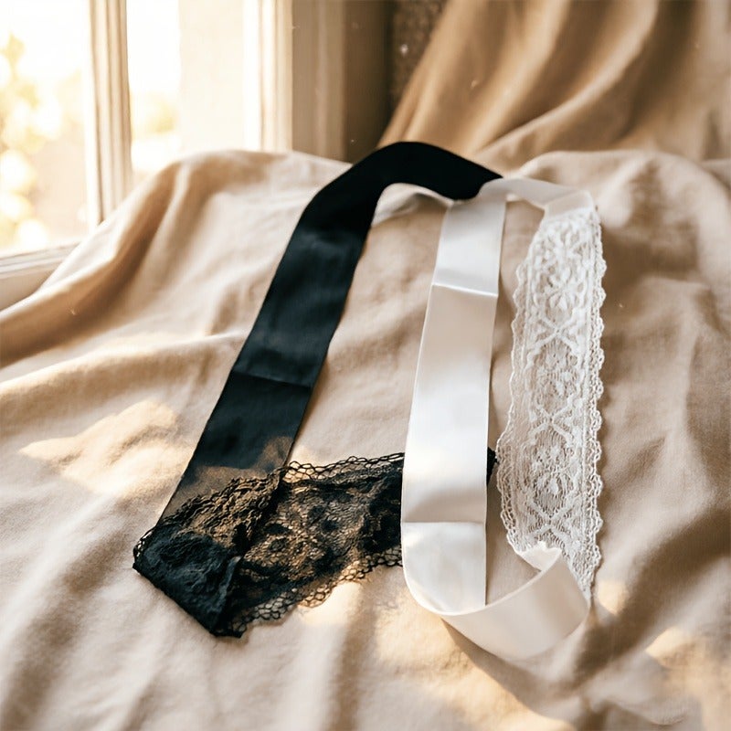Double Pack Lace Eye Mask with Long Satin Ribbon - Masquerade Eye Mask, Perfect Gift or Party Prop (Black + White) - Image 5