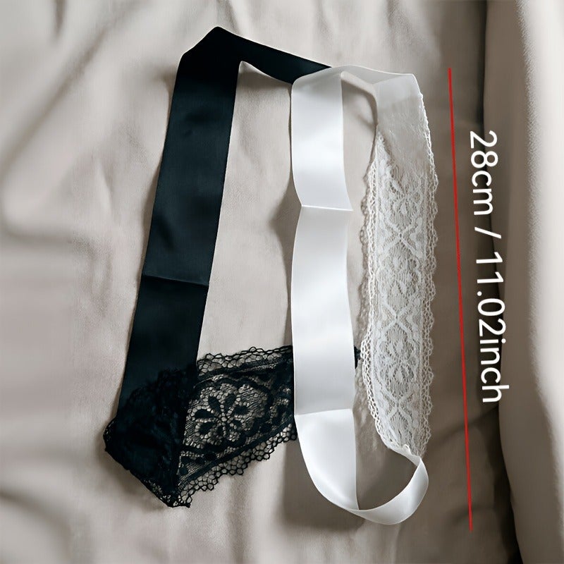 Double Pack Lace Eye Mask with Long Satin Ribbon - Masquerade Eye Mask, Perfect Gift or Party Prop (Black + White) - Image 4