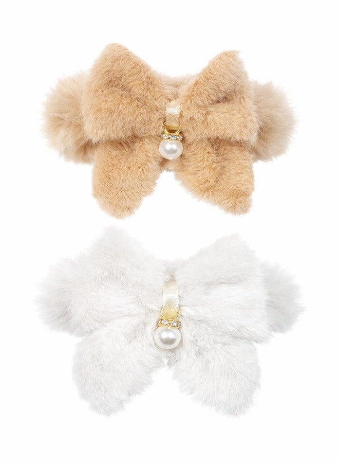 GLIMM Faux Fur Bow Hair Clip Combo for Women & Girls - Soft Plush Bow with Pearl Charm | Elegant Hair Accessories for Ponytail & Bun (Pack of 2) - Image 1