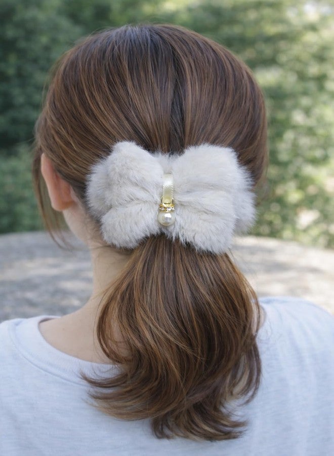 GLIMM Faux Fur Bow Hair Clip Combo for Women & Girls - Soft Plush Bow with Pearl Charm | Elegant Hair Accessories for Ponytail & Bun (Pack of 2) - Image 4