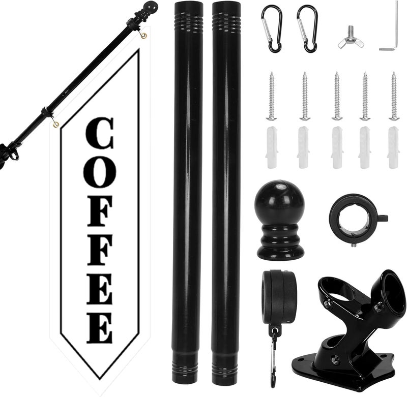 yeload Outdoor Coffee Flag with Pole Kit – 42x12 Inch Double-Sided Heavy-Duty Canvas Banner – Business Storefront Sign with Metal Bracket for Café, Shop, or Restaurant Use (White) - Image 1