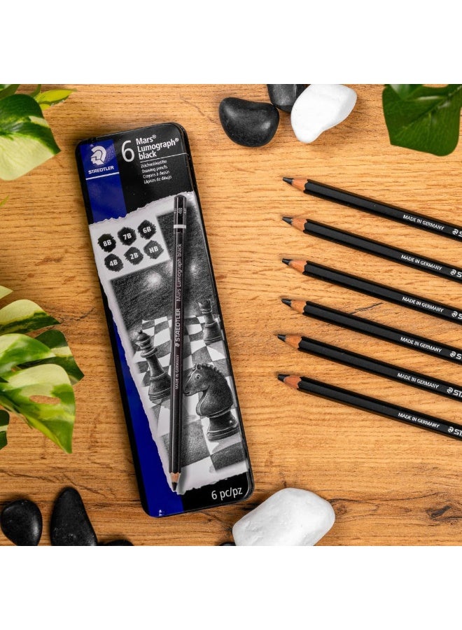 STAEDTLER ستيدلر مارس لوموغراف الأسود، مزيج الكربون يوفر خطوط سوداء داكنة، أقلام فنية احترافية، علبة من 6 أقلام رسم سوداء متنوعة، 100B G6 - Image 5