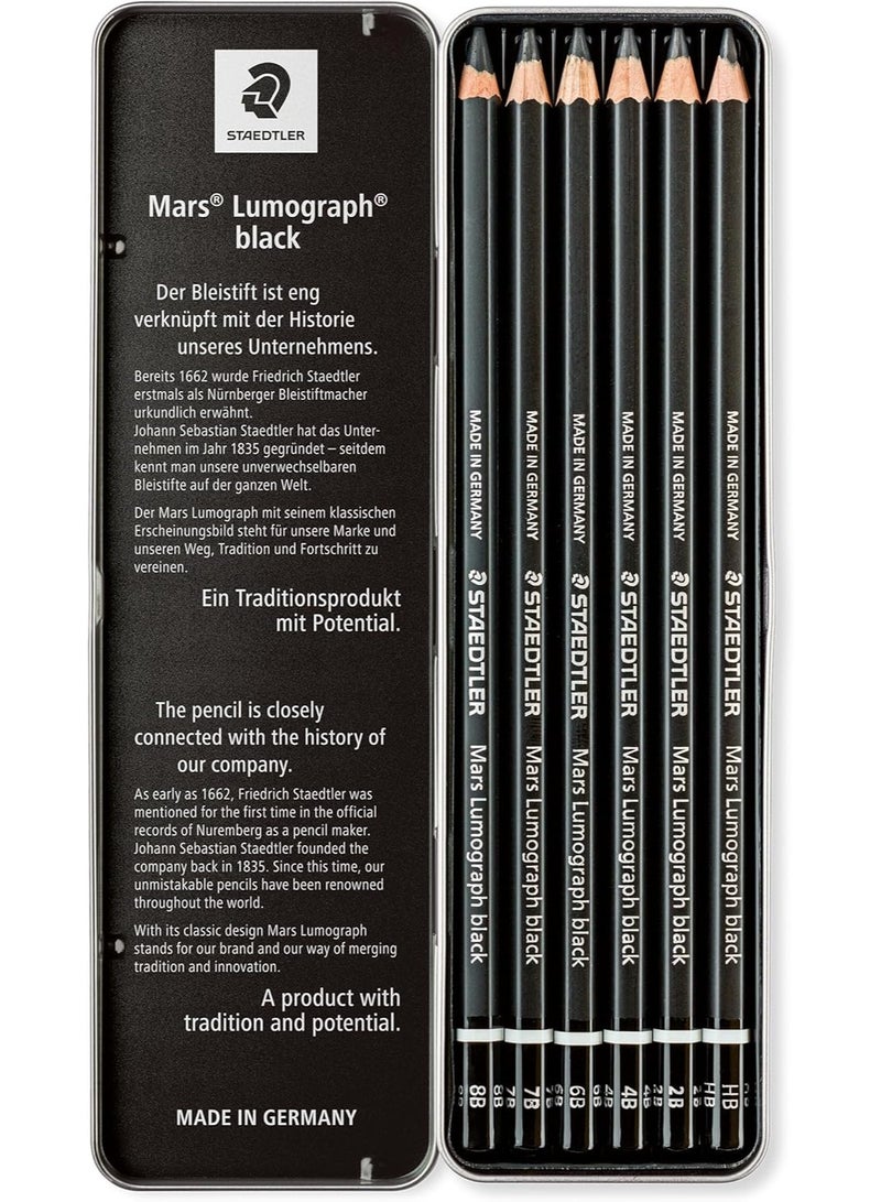 STAEDTLER ستيدلر مارس لوموغراف الأسود، مزيج الكربون يوفر خطوط سوداء داكنة، أقلام فنية احترافية، علبة من 6 أقلام رسم سوداء متنوعة، 100B G6 - Image 2