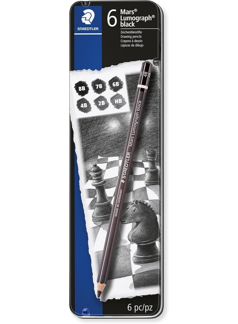STAEDTLER ستيدلر مارس لوموغراف الأسود، مزيج الكربون يوفر خطوط سوداء داكنة، أقلام فنية احترافية، علبة من 6 أقلام رسم سوداء متنوعة، 100B G6 - Image 4