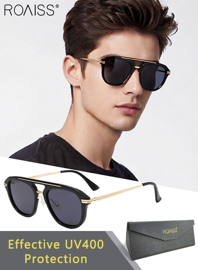 رويس نظارات شمسية عصرية معدنية مزدوجة الشعاع، حماية من الأشعة فوق البنفسجية 400، بإطار من البولي كربونات، نظارات شمسية عصرية مضادة للتوهج للرجال للقيادة والصيد والسفر - Image 1
