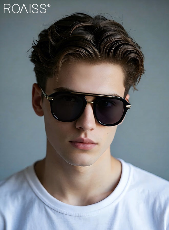 رويس نظارات شمسية عصرية معدنية مزدوجة الشعاع، حماية من الأشعة فوق البنفسجية 400، بإطار من البولي كربونات، نظارات شمسية عصرية مضادة للتوهج للرجال للقيادة والصيد والسفر - Image 2