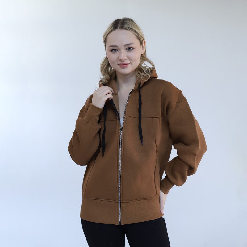 بيبو هودي نسائي سوسته ساده_بني - Image 1