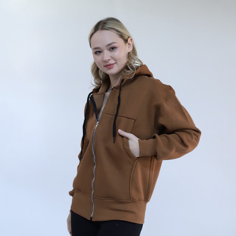 بيبو هودي نسائي سوسته ساده_بني - Image 2