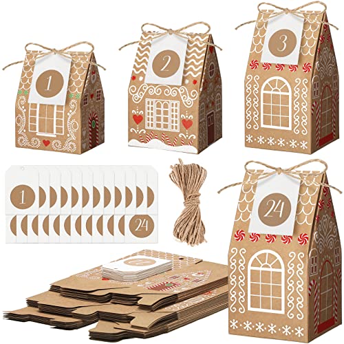 Woanger 24 Empty Advent Calendar Boxes to Fill, Christmas DIY Advent Calendar 24 Days Countdown Gift Xmas Gingerbread House Candies Treats Boxes for 2025 Xmas Holiday Decor(Stylish Style) - Image 1
