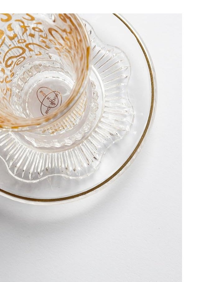Borosilicate Glass Tea Cups and Saucers Set of 6 with Gold Arabic Letters | Clear Glass Tea Cup Set with Modern Design Suitable for All Occasions | Elegant Tea Cups - Image 5