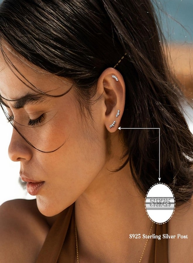 GEMQUEEN 14K Gold Plated Solid 925 Sterling Silver Post Flat Back Earrings Stud | Cartilage Helix Conch Tragus Piercing Jewelry 3 Pairs Tiny Screw Dainty CZ Opal Earring Set Men Women, Style E, Sterling Silver - Image 3