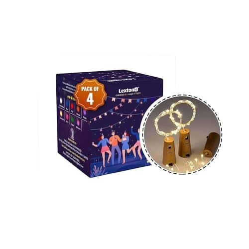 Lexton 20 LED Wine Bottle Cork Lights Copper Wire String Lights (Warm White, Pack of 4) (Warm White - Pack of 4) - Image 1