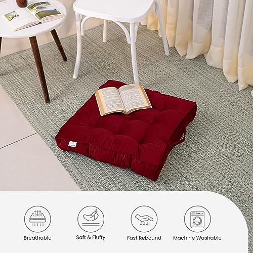 MY ARMOR Floor Cushions 50x50x10 Cm, Chair Cushions for Sitting | Seat Cushion for Yoga, Pooja, Meditation, Square Cushion for Office/Home Chair, Living Room | 100% Velvet - Maroon - Image 2