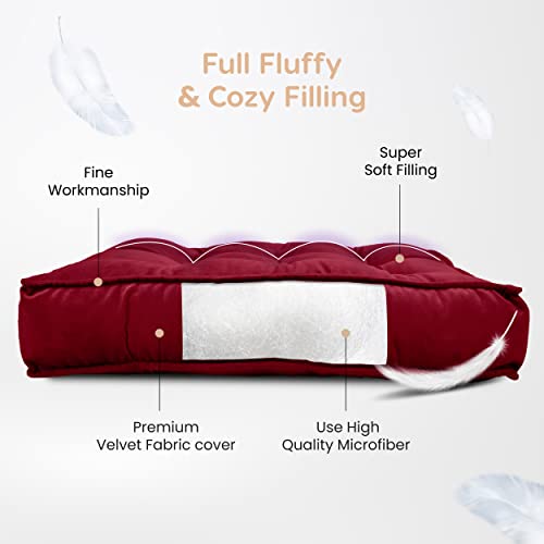 MY ARMOR Floor Cushions 50x50x10 Cm, Chair Cushions for Sitting | Seat Cushion for Yoga, Pooja, Meditation, Square Cushion for Office/Home Chair, Living Room | 100% Velvet - Maroon - Image 3