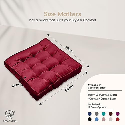 MY ARMOR Floor Cushions 50x50x10 Cm, Chair Cushions for Sitting | Seat Cushion for Yoga, Pooja, Meditation, Square Cushion for Office/Home Chair, Living Room | 100% Velvet - Maroon - Image 5