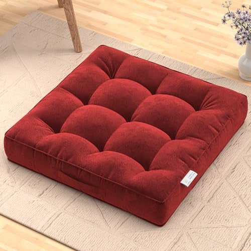MY ARMOR Floor Cushions 50x50x10 Cm, Chair Cushions for Sitting | Seat Cushion for Yoga, Pooja, Meditation, Square Cushion for Office/Home Chair, Living Room | 100% Velvet - Maroon - Image 1