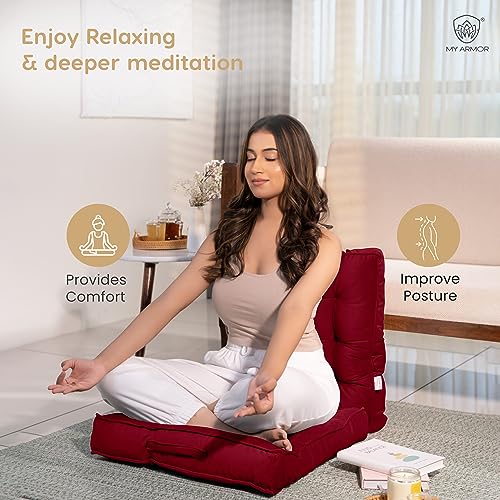 MY ARMOR Floor Cushions 50x50x10 Cm, Chair Cushions for Sitting | Seat Cushion for Yoga, Pooja, Meditation, Square Cushion for Office/Home Chair, Living Room | 100% Velvet - Maroon - Image 4