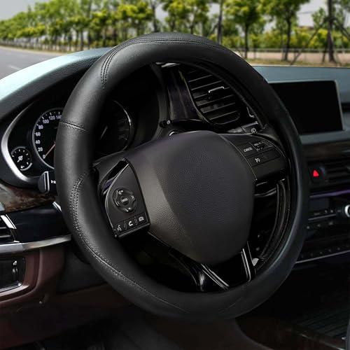 EcoNour Car Steering Wheel Cover Premium Durable PU Leather with AntiSlip Design Universal Fit 145 15 Steering Wheel Cover Car and Truck Accessories Black - Image 1