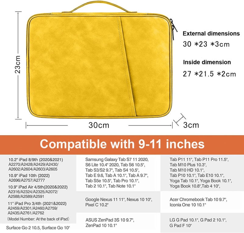 MOCA Tablet Sleeve Case for 9.7 iPad /10.9 inch New iPad / 11 inch iPad Pro / 10.2 inch iPad / 10.9" iPad Air, Galaxy Tab A8 10.5" Protective Bag, Fit Apple Smart Keyboard, Black (Yellow) - Image 2