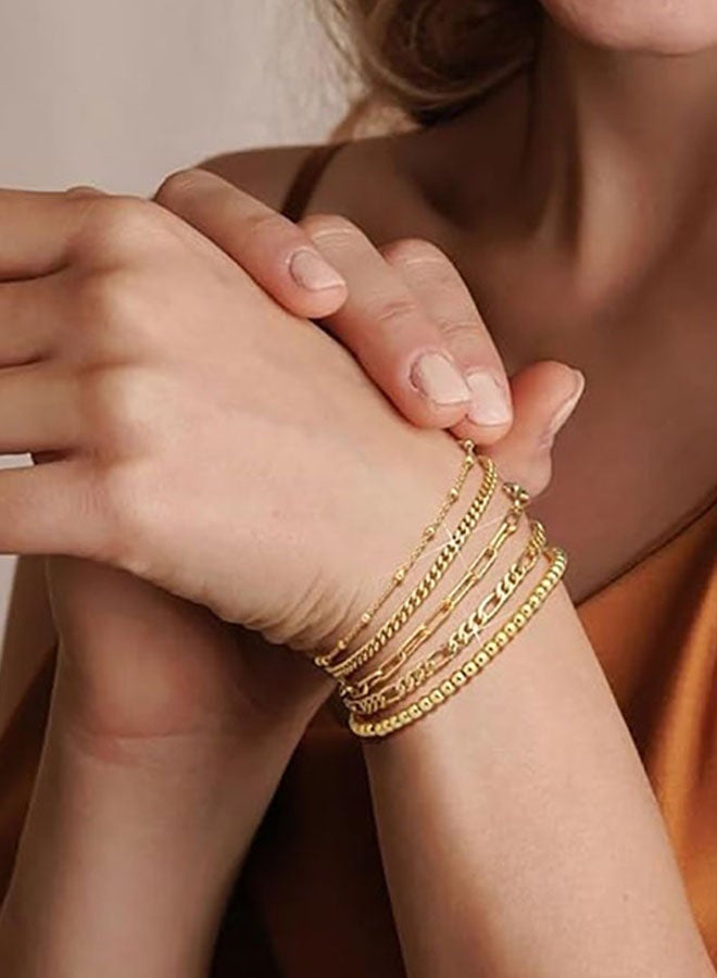 Dainty Gold Chain Bracelets Set for Women 14K Real Gold Plated Link Chain Bracelets for Women Trendy Gold Stackable Cuff Bracelets for Jewelry Gifts Women Adjustable 7"+2" - Image 3