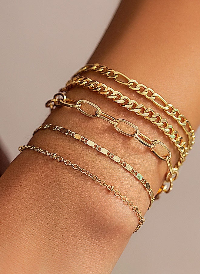 Dainty Gold Chain Bracelets Set for Women 14K Real Gold Plated Link Chain Bracelets for Women Trendy Gold Stackable Cuff Bracelets for Jewelry Gifts Women Adjustable 7"+2" - Image 2