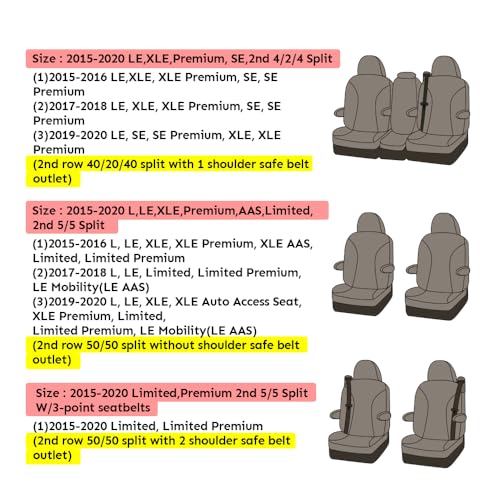 EKR Custom Fit Sienna Seat Covers for Select Toyota Sienna LE,XLE, SE,XLE Premium 2015 2016 2017 2018 2019 2020 - Three Row,Leather(Black) - Image 2