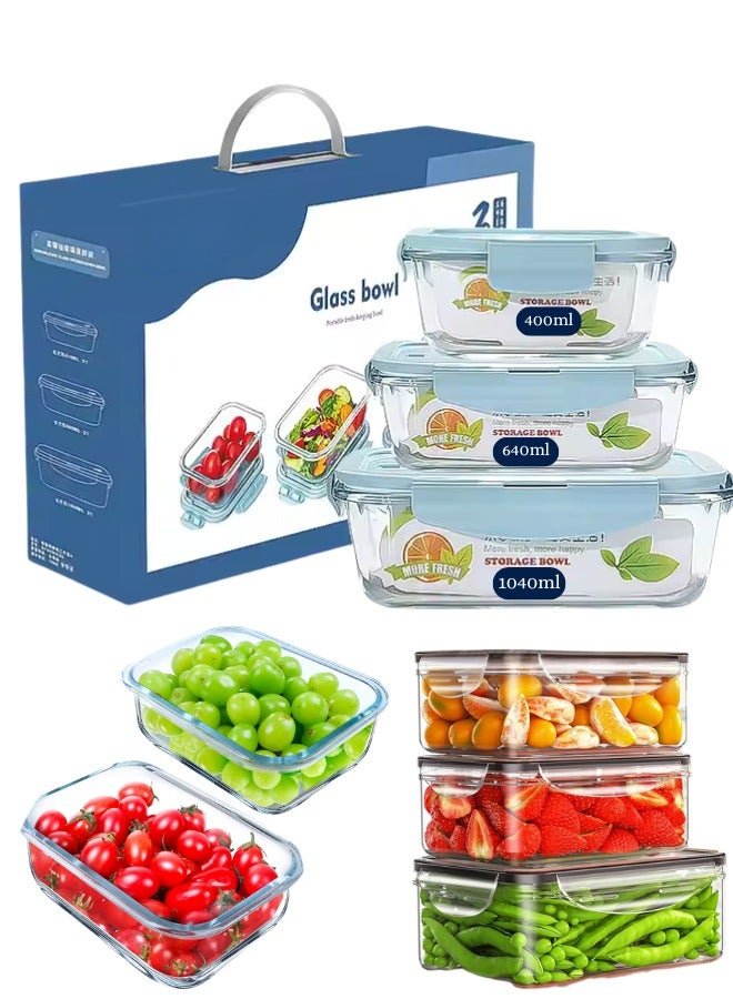 حافظات طعام حافظة طعام مجموعة حاويات طعام زجاجية - عبوة من 3 حاويات تخزين طعام محكمة الغلق، صندوق غداء، صندوق تخزين طعام، صناديق تخزين، منظمات خزانة المطبخ