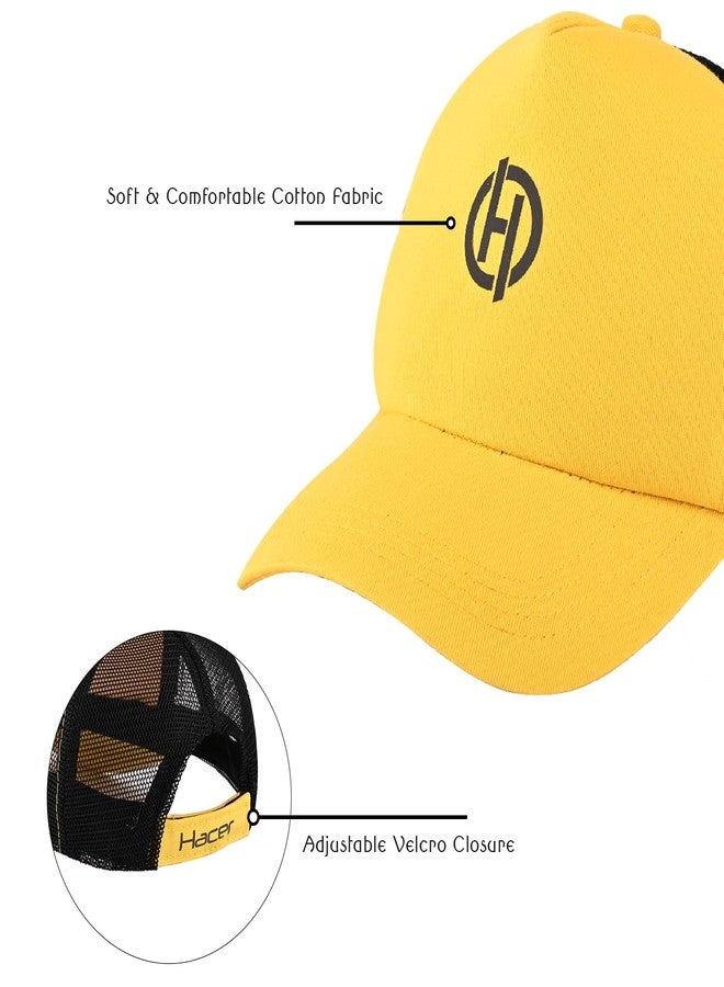 HACER Cap with Adjustable Strap Topi Men Women Baseball Head All Sports Snapback for Summer Winter Golf Gym Cricket Dance Hip Hop (Yellow, Free Size) - Image 3