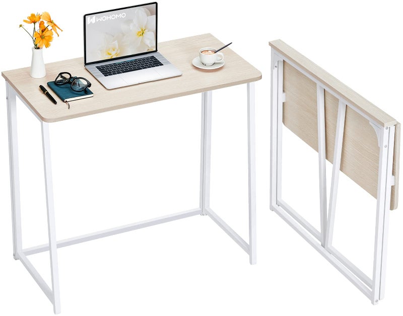WOHOMO Folding DeskSmall Foldable Desk 80cm for Small SpacesSpace Saving Computer Table Writing Workstation for Home OfficeEasy AssemblyOak