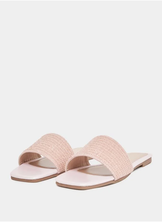 ستايلي Textured Strap Flat Sandals