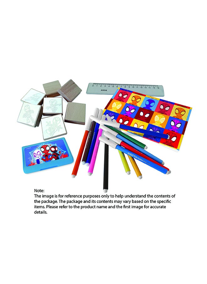 MULTIPRINT Spiderman House Creative Stamping And Coloring Set For Kids Includes 7 Wooden Stamps, Washable Ink, 7 Markers, Drawing Book And More Made In Italy  - Image 3