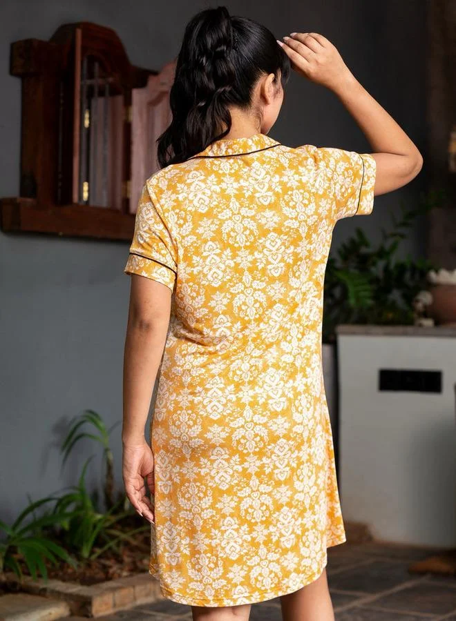 Aadaraya Aadaraya Short Sleepshirt Short Sleeves Floral Print